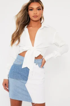 Rebellious Fashion Blue Patch Detail Denim Skirt - Kiari