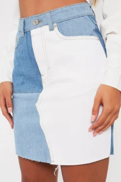 Rebellious Fashion Blue Patch Detail Denim Skirt - Kiari