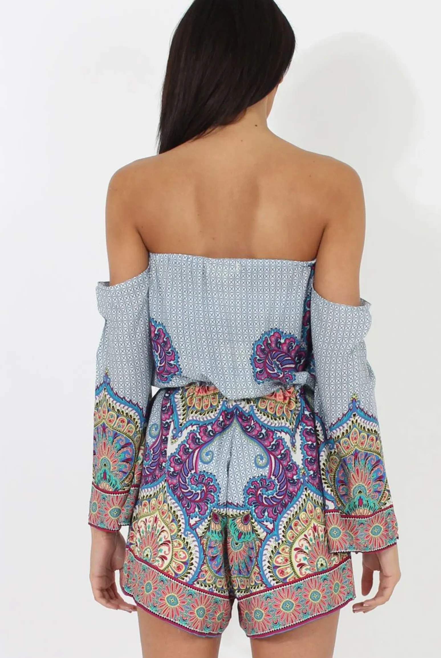 Rebellious Fashion Blue Print Bardot Playsuit - Faith
