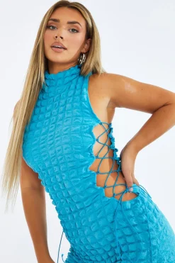 Rebellious Fashion Blue Puff Fabric Lace Up Playsuit - Delphi