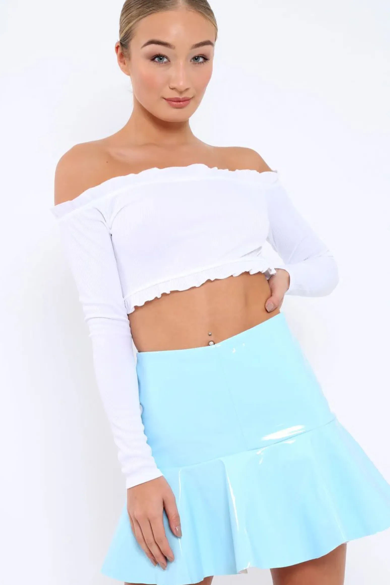 Rebellious Fashion Blue PU Frill Mini Skirt - Isa
