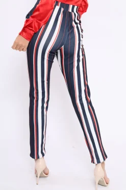 Rebellious Fashion Blue Red and White Striped Tapered Trousers - Jasmyn