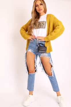 Rebellious Fashion Blue Ripped Cut Out Mom Jeans - Almer