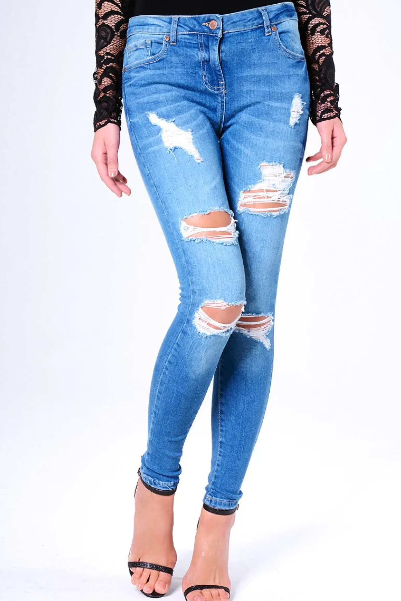 Rebellious Fashion Blue Ripped Skinny Denim Jeans - Codey