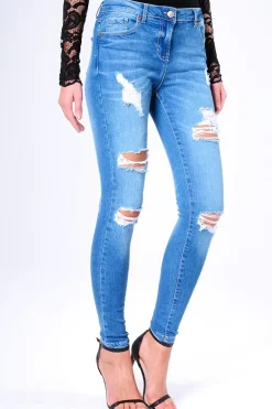 Rebellious Fashion Blue Ripped Skinny Denim Jeans - Codey