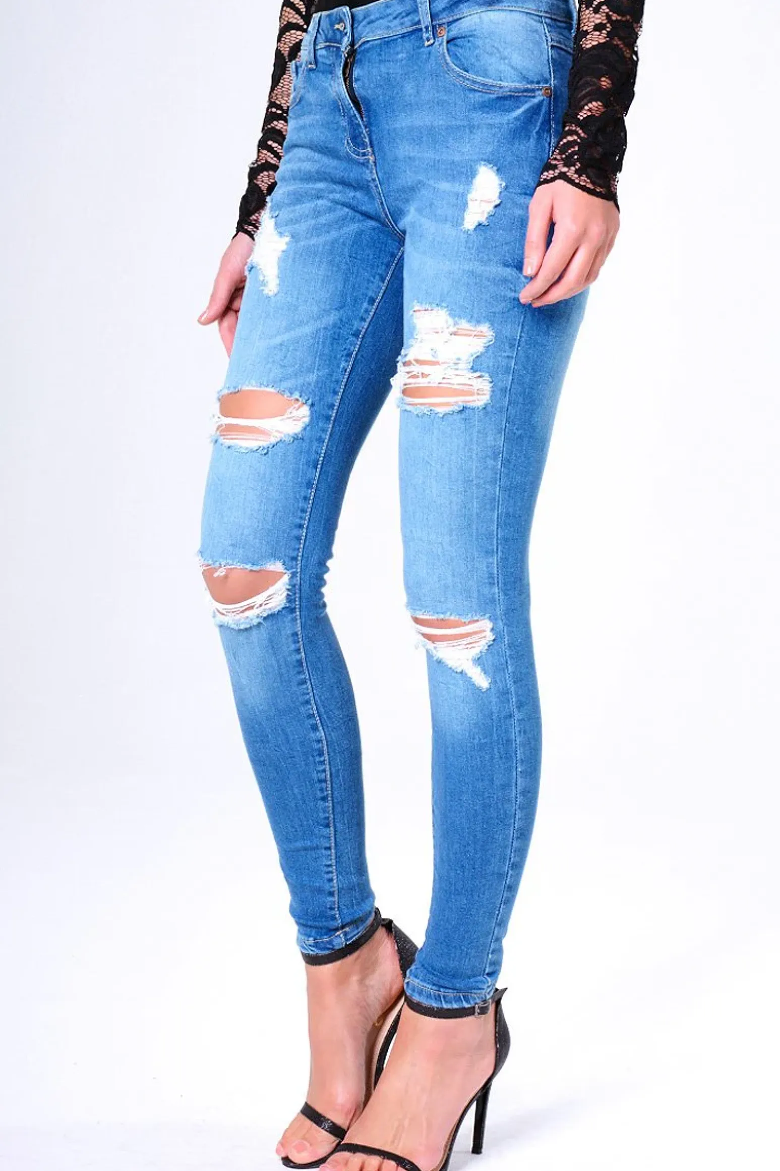 Rebellious Fashion Blue Ripped Skinny Denim Jeans - Codey