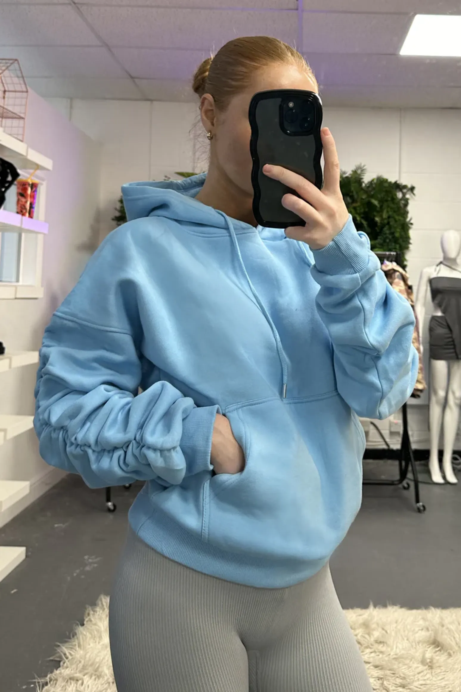 Rebellious Fashion Blue Ruched Sleeve Oversized Hoodie - Lorna