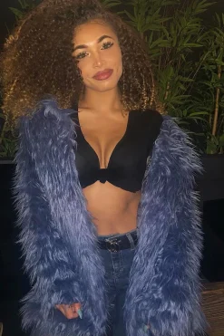 Rebellious Fashion Blue Shaggy Faux Fur Coat - Evalina