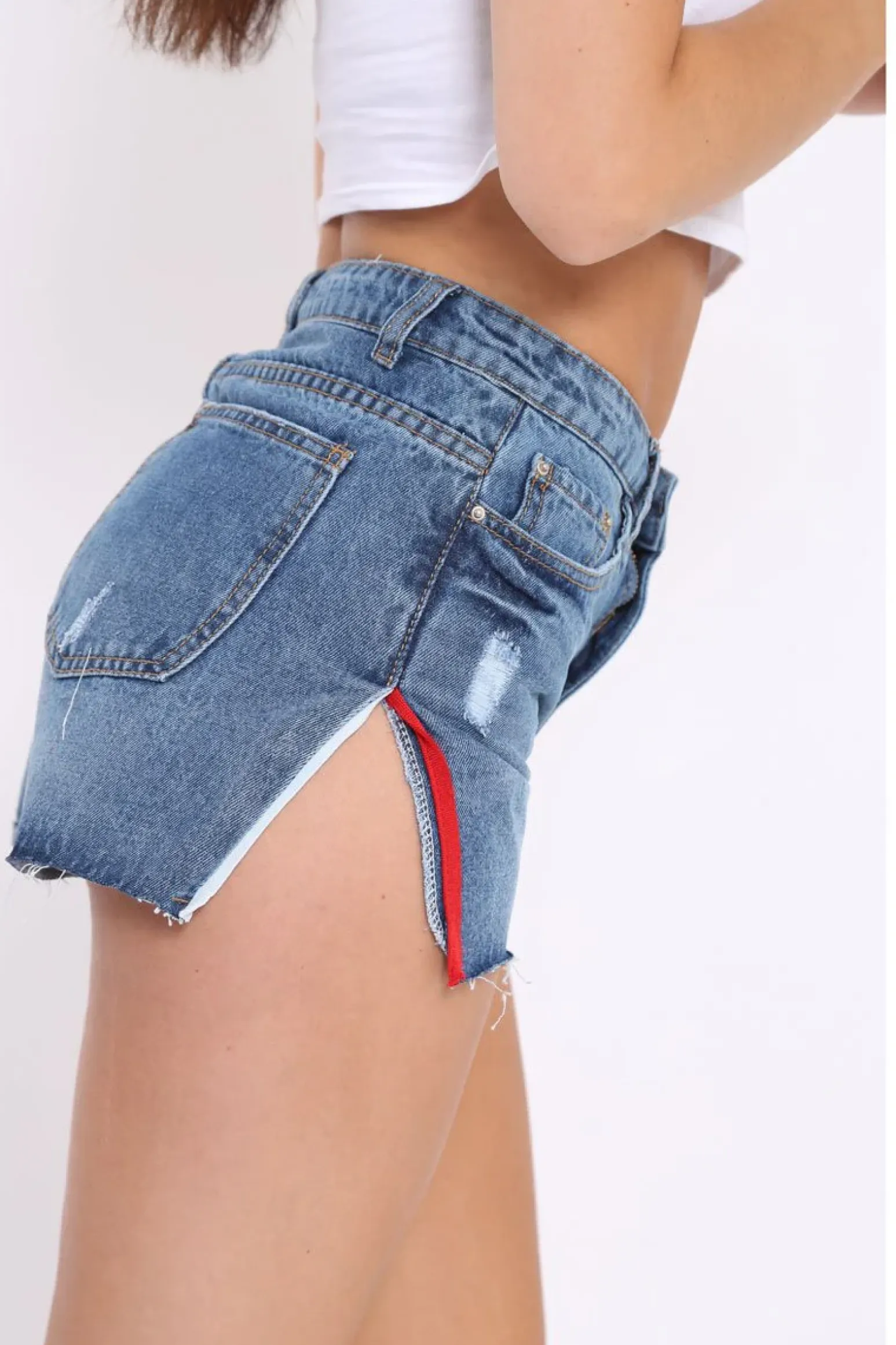 Rebellious Fashion Blue Side Stripe Cut Off Denim Shorts - Jaylei