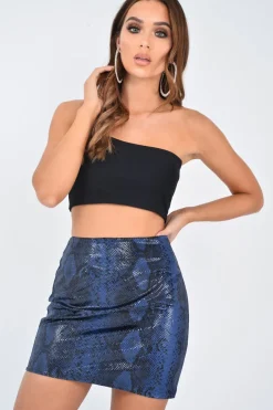 Rebellious Fashion Blue Snake Coated Mini Skirt - Lydianna