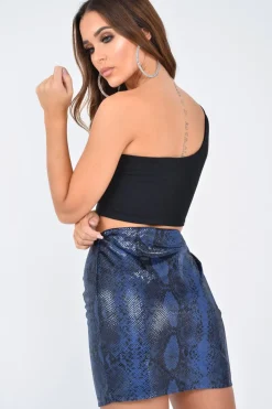 Rebellious Fashion Blue Snake Coated Mini Skirt - Lydianna