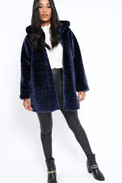 Rebellious Fashion Blue Soft Faux Fur Hooded Coat - Kila
