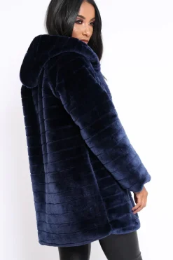 Rebellious Fashion Blue Soft Faux Fur Hooded Coat - Kila