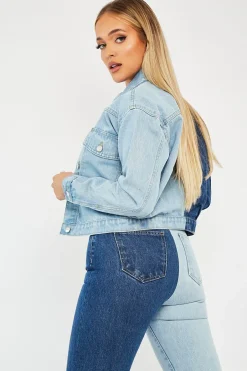 Rebellious Fashion Blue Splice Two Tone Denim Jacket - Beula