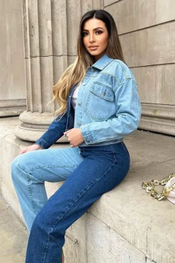 Rebellious Fashion Blue Splice Two Tone Denim Jacket - Beula