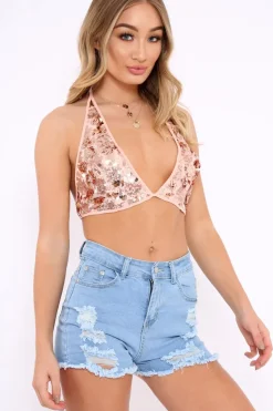 Rebellious Fashion Blue Stretch Distressed Denim Shorts - Jhene