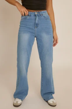 Rebellious Fashion Blue Stretch Straight Leg Frayed Hem Jeans - Scarlett