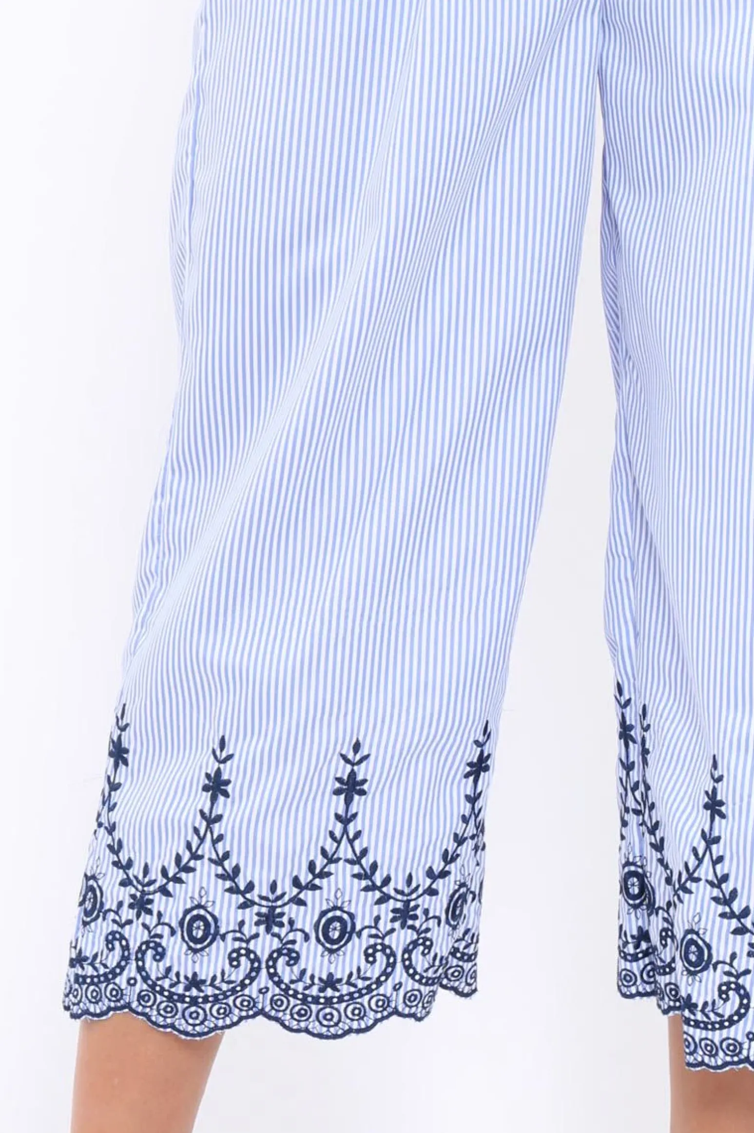 Rebellious Fashion Blue Stripe Cropped Wide Leg Trousers - Eliana