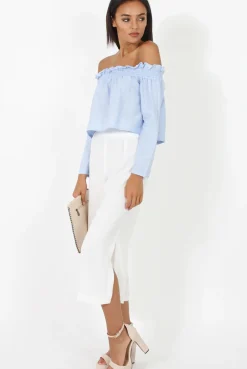 Rebellious Fashion Blue Stripe Off Shoulder Crop Top - Violetta