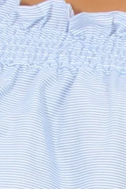 Rebellious Fashion Blue Stripe Off Shoulder Crop Top - Violetta