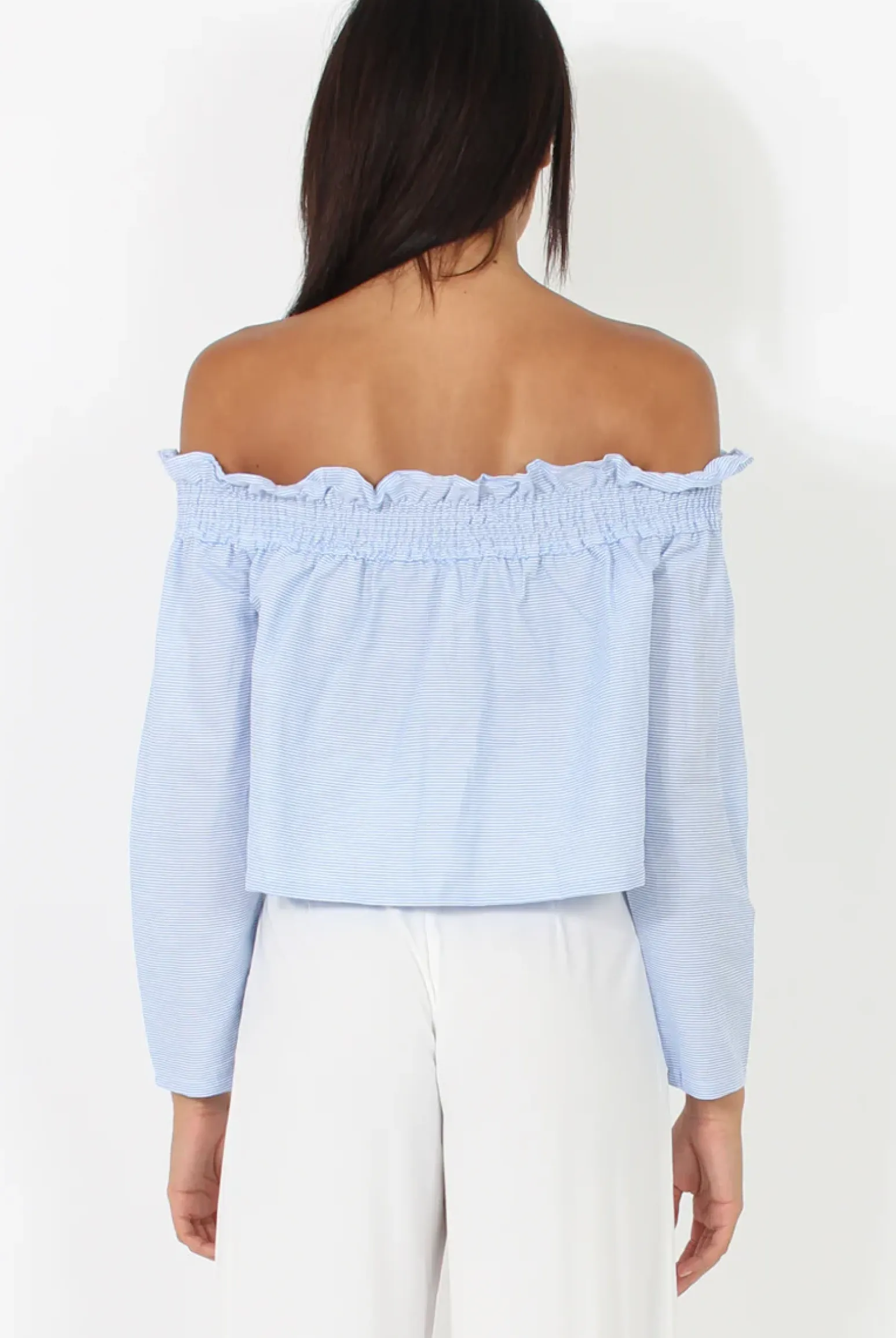 Rebellious Fashion Blue Stripe Off Shoulder Crop Top - Violetta