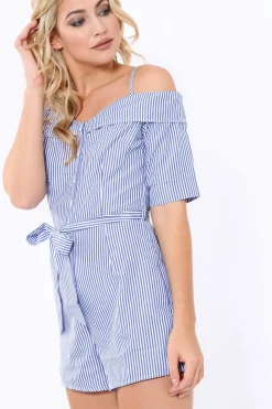 Rebellious Fashion Blue Stripe Playsuit - Carlynn
