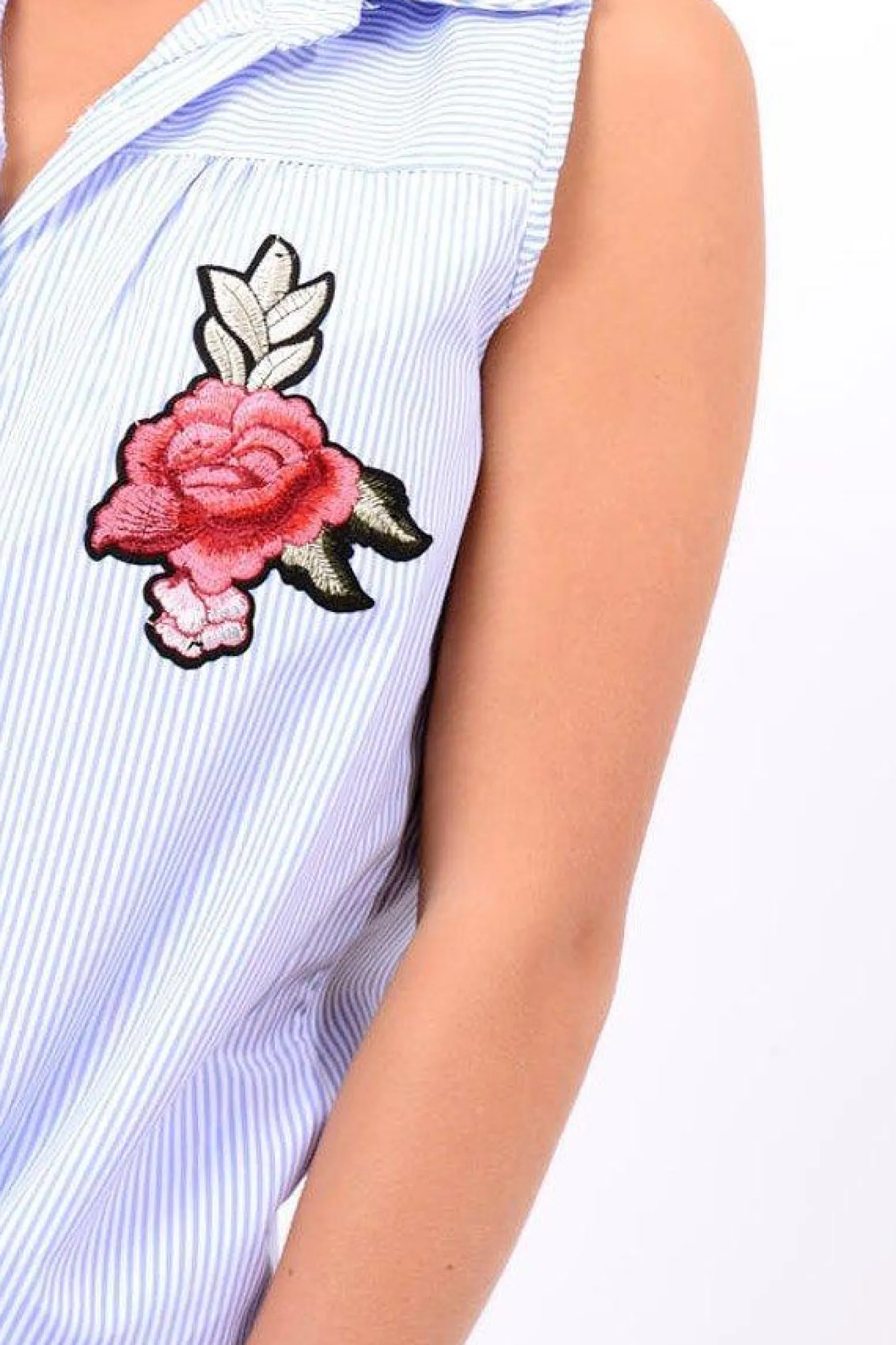 Rebellious Fashion Blue Stripe Tie Front Sleeveless Shirt - Joely