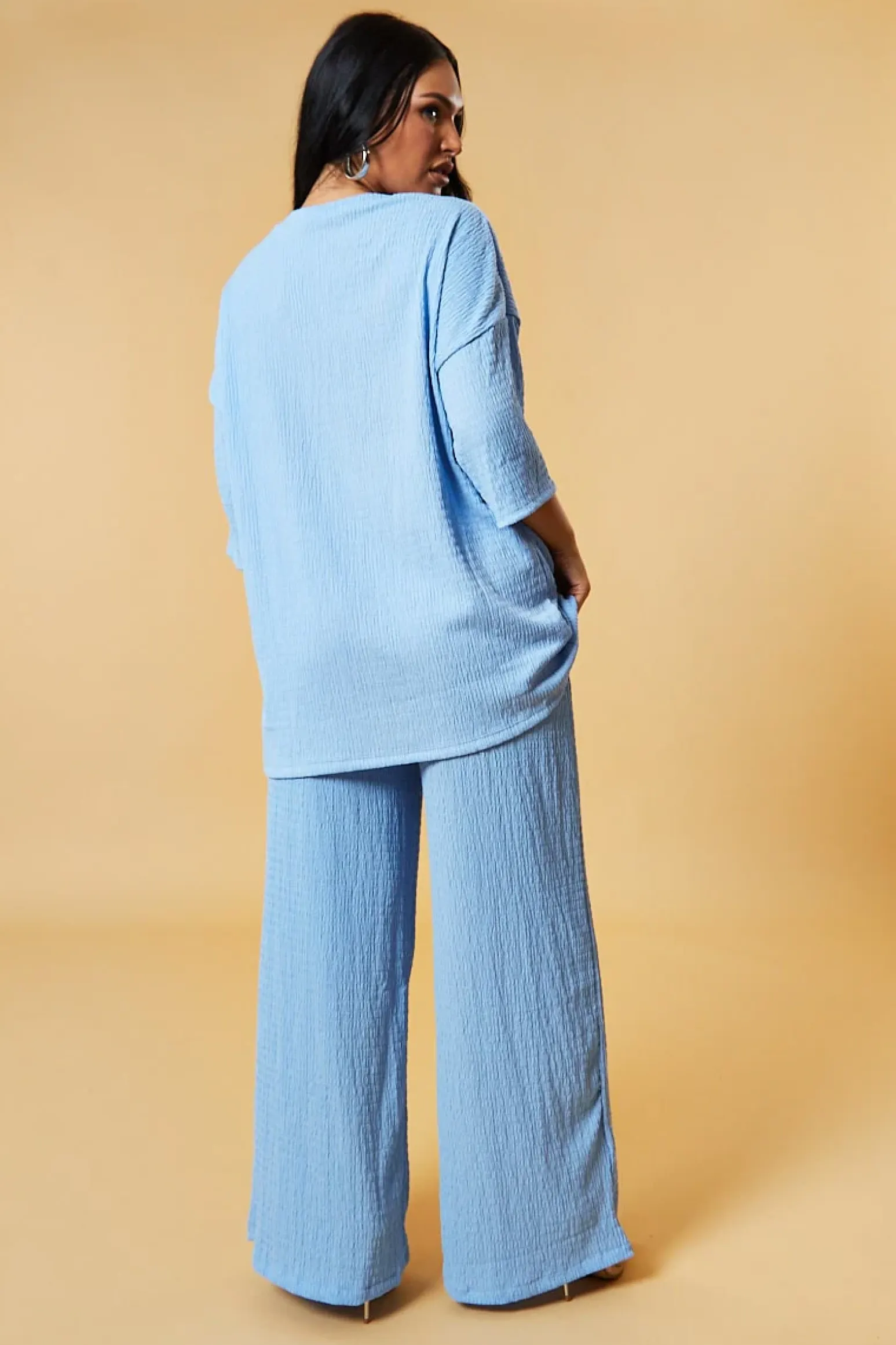Rebellious Fashion Blue Textured Knit Trousers & Oversized Top Co-ord Set - Cecelia