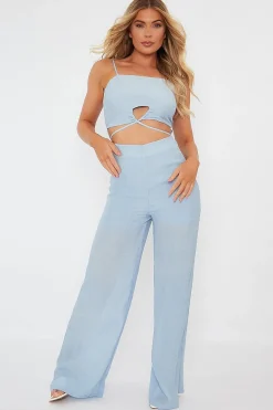 Rebellious Fashion Blue Tie Detail Wide Leg Jumpsuit - Josilyn