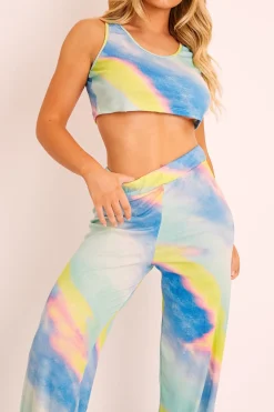 Rebellious Fashion Blue Tie-Dye Ribbed Vest Loungewear Co-ord - Alaire