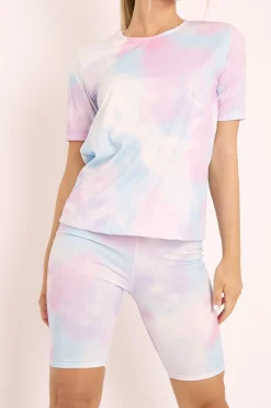 Rebellious Fashion Blue Tie Dye T-shirt and Cycling Shorts Co-ord - Emmalin