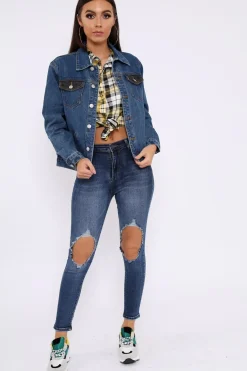 Rebellious Fashion Blue Two Tone Denim Jacket -Shay