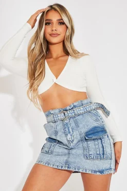 Rebellious Fashion Blue Utility Belted Mini Denim Skirt - Maddy