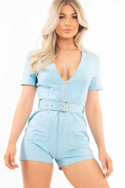 Rebellious Fashion Blue Utility Pocket Zip Playsuit - Myriah