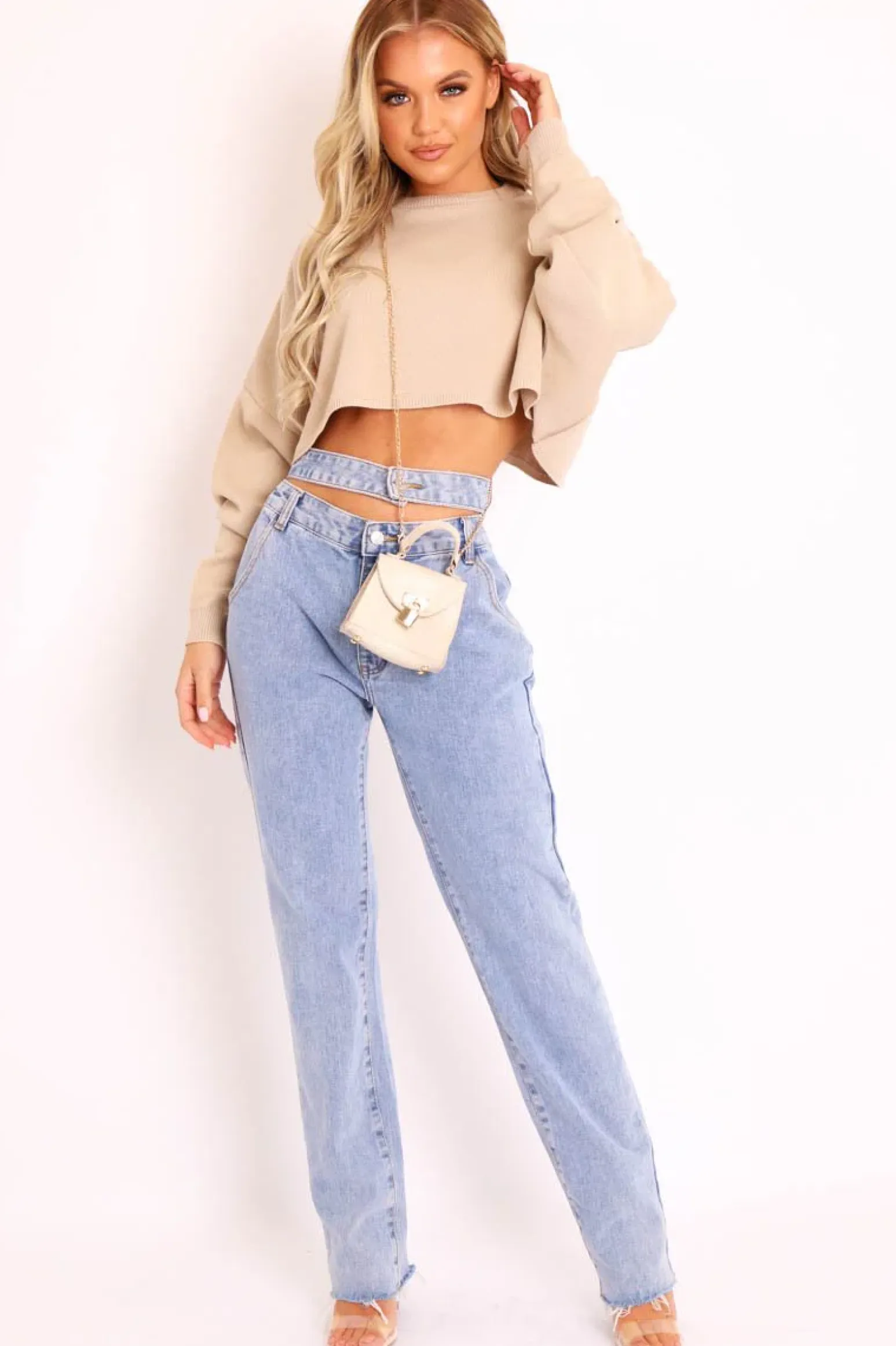 Rebellious Fashion Blue Wash Denim Double Waist Mom Jeans - Dawn