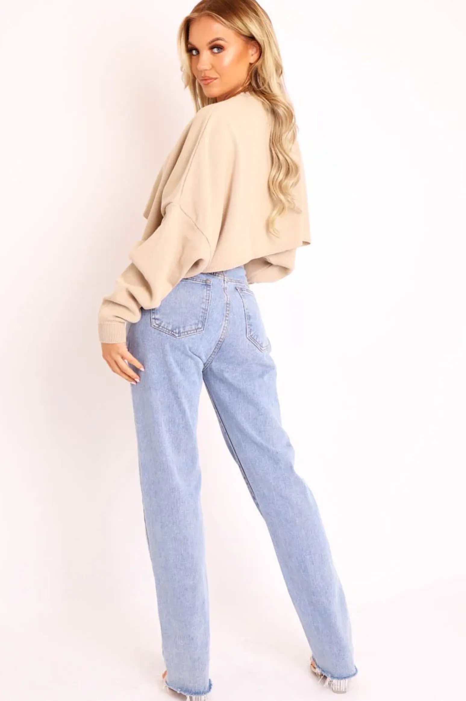 Rebellious Fashion Blue Wash Denim Double Waist Mom Jeans - Dawn