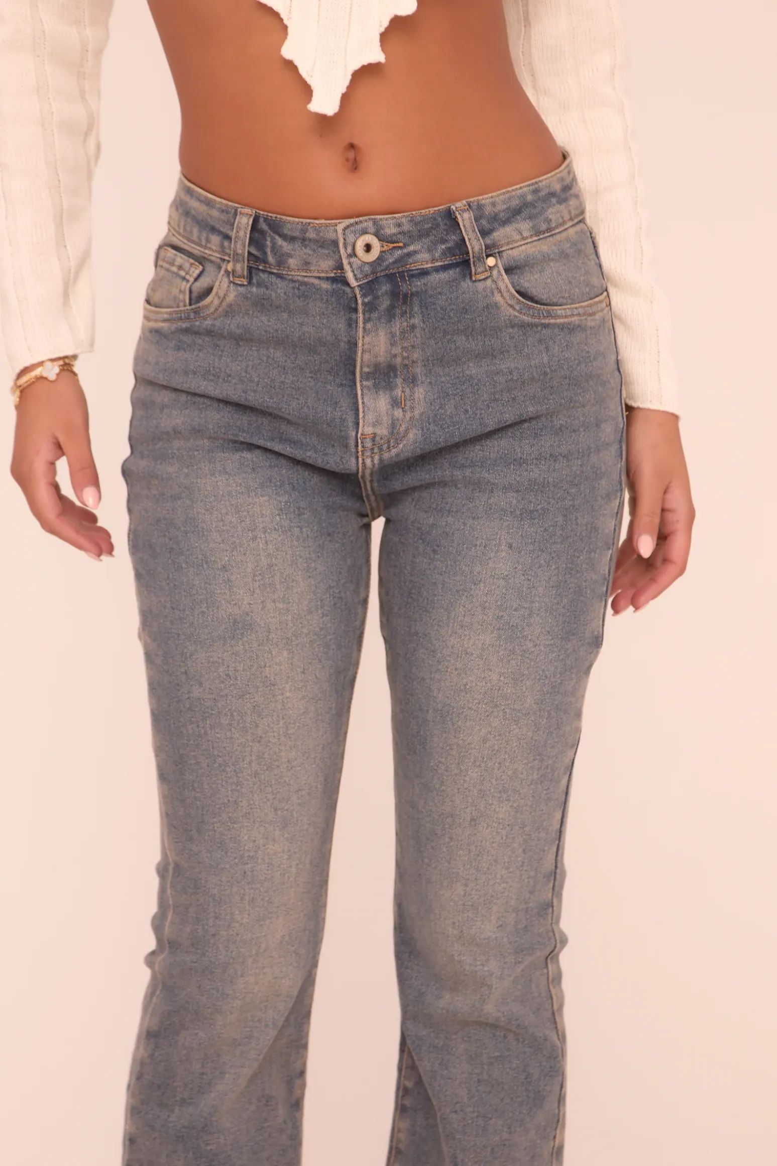 Rebellious Fashion Blue Washed Stretch Kick Flare Denim Jeans - Orla