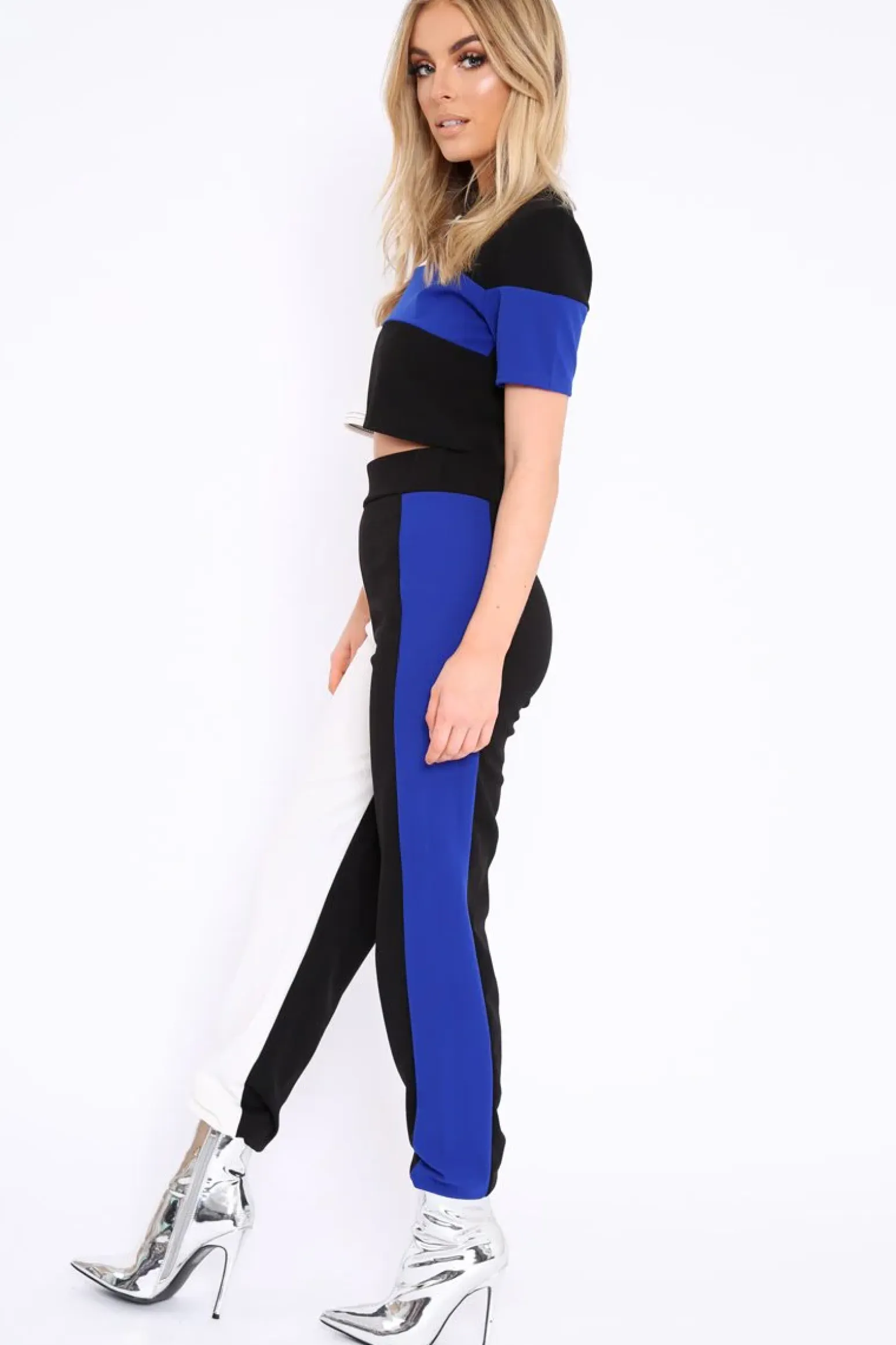 Rebellious Fashion Blue White and Black Colour Block Co-ord - Jacey
