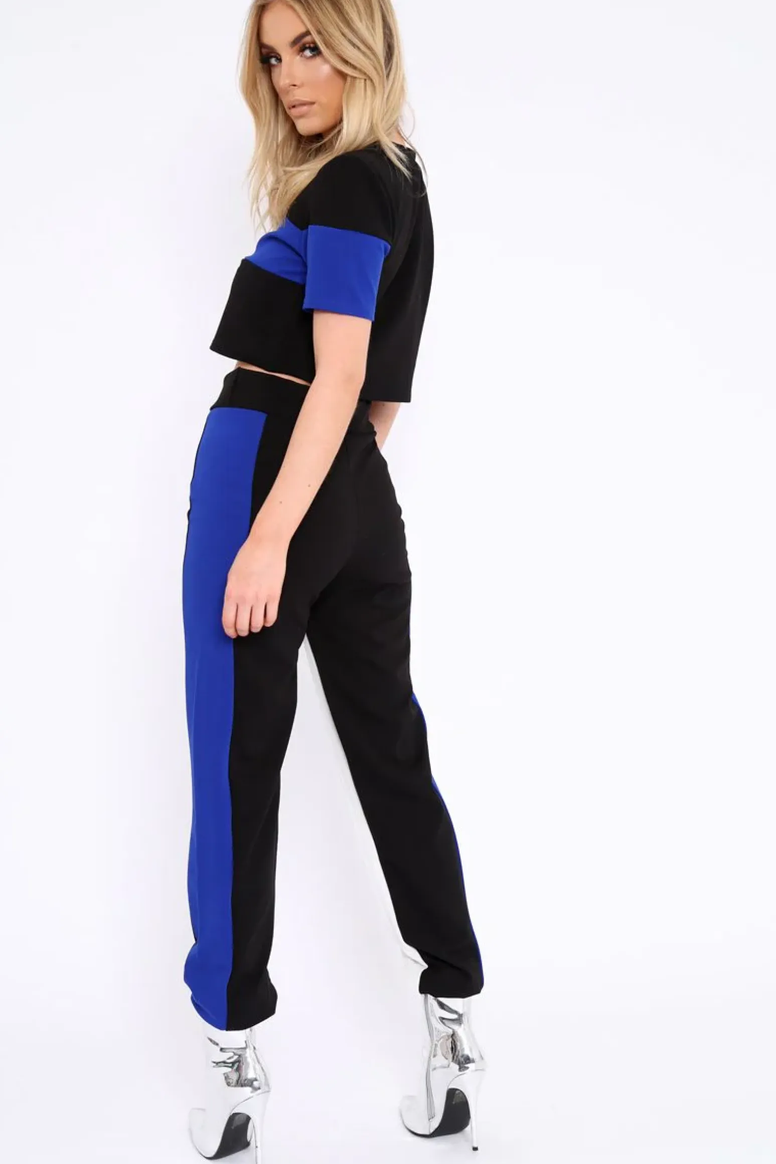 Rebellious Fashion Blue White and Black Colour Block Co-ord - Jacey