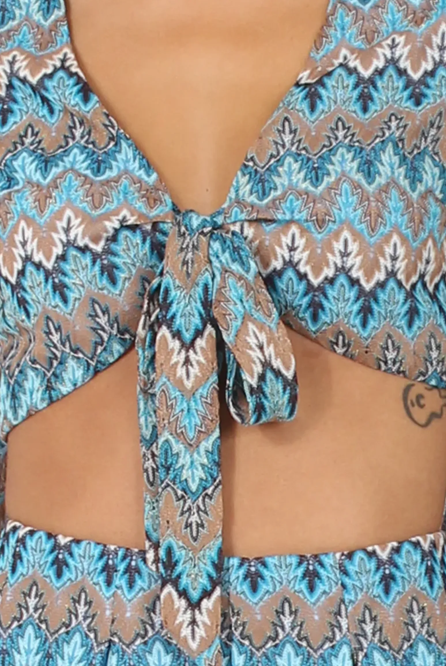 Rebellious Fashion Blue Zig Zag Crochet Tie Front Co-ord - Adele