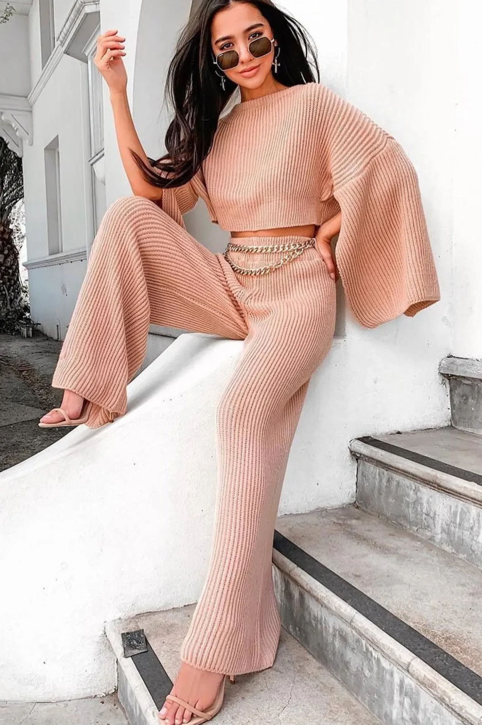 Rebellious Fashion Blush Chunky Knit Loungewear Set - Harper