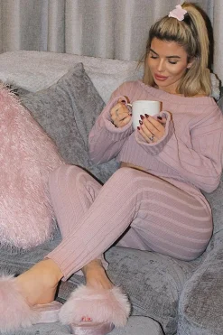 Rebellious Fashion Blush Chunky Knit Loungewear Set - Wynter