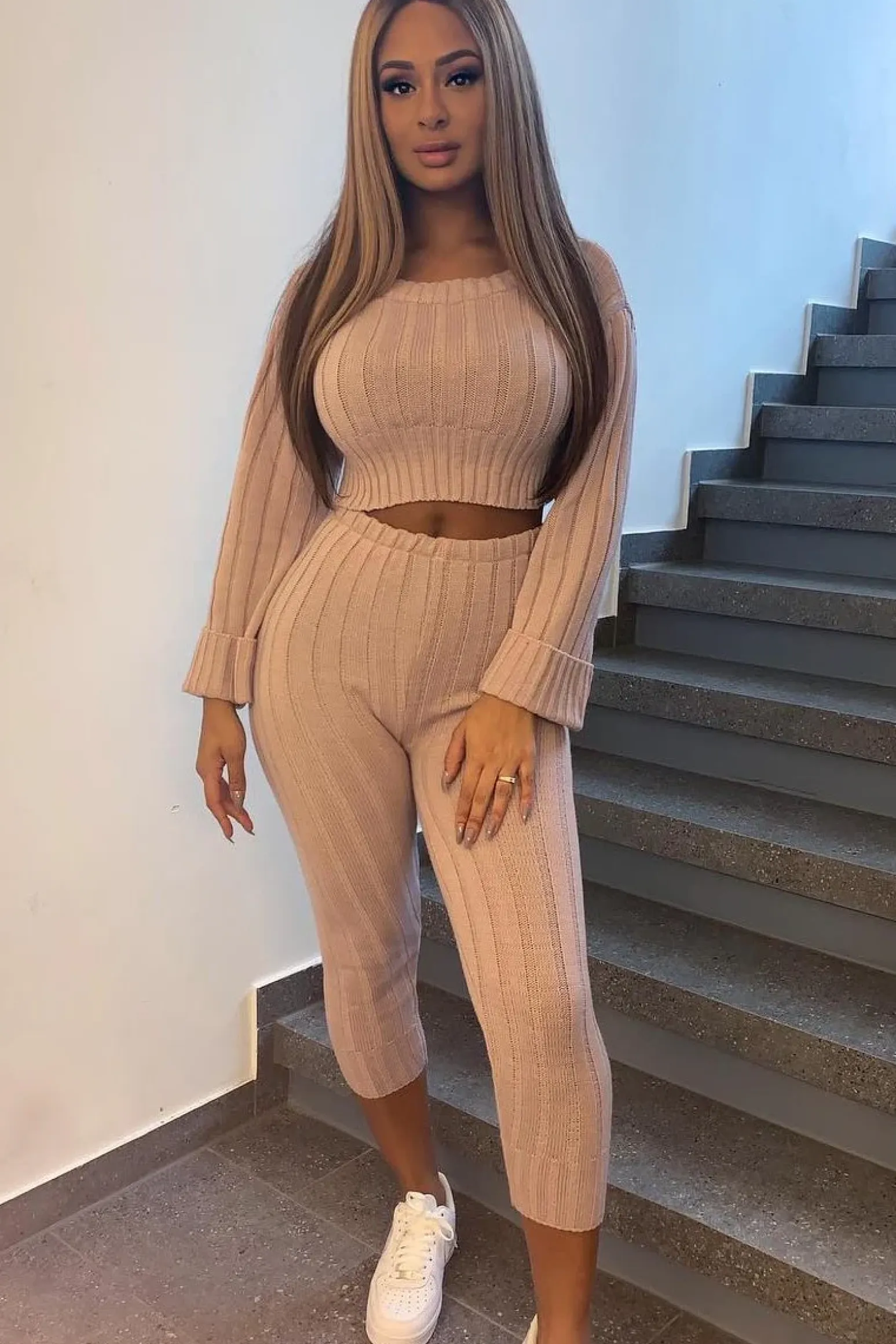 Rebellious Fashion Blush Chunky Knit Loungewear Set - Wynter