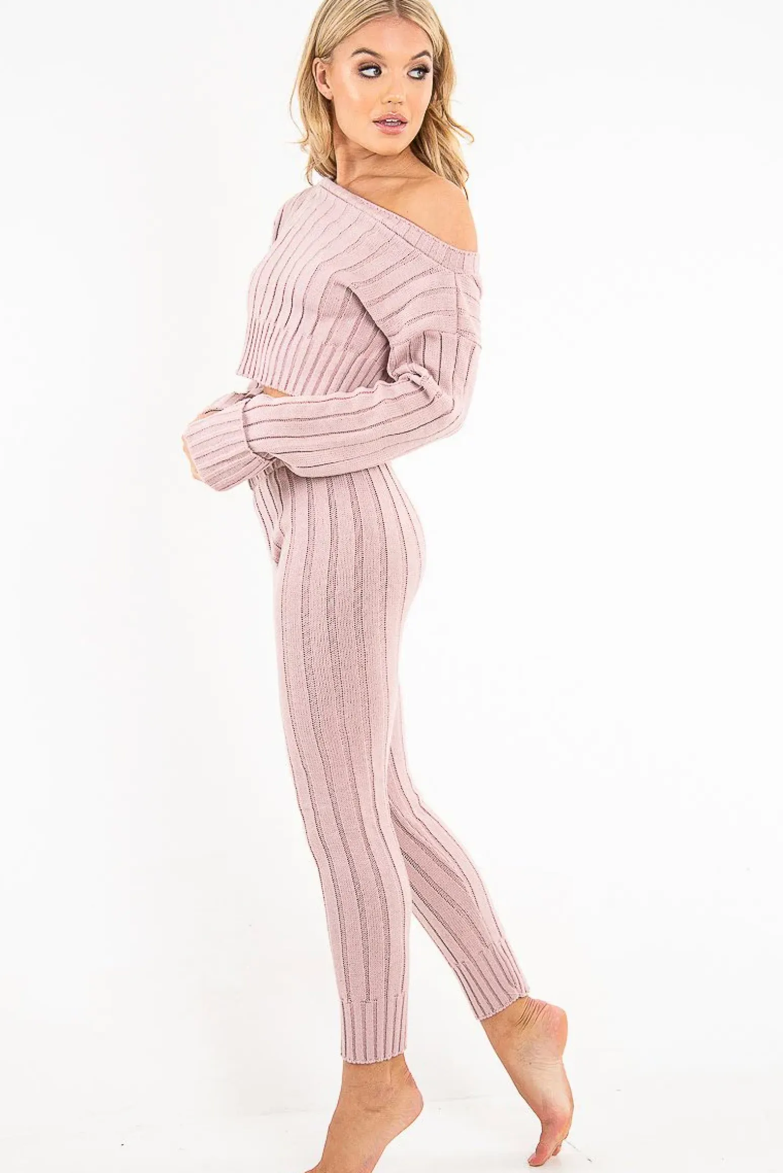 Rebellious Fashion Blush Chunky Knit Loungewear Set - Wynter