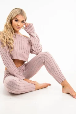 Rebellious Fashion Blush Chunky Knit Loungewear Set - Wynter