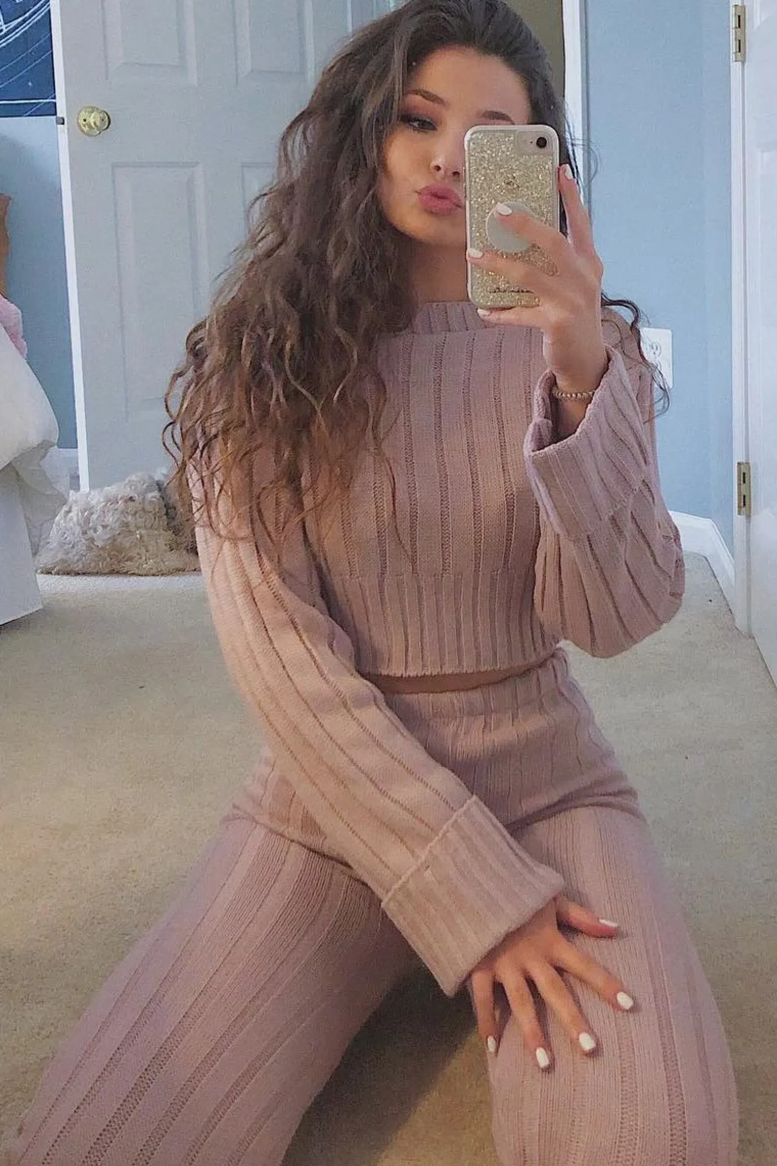 Rebellious Fashion Blush Chunky Knit Loungewear Set - Wynter