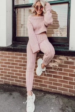 Rebellious Fashion Blush Chunky Knit Loungewear Set - Wynter