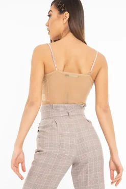 Rebellious Fashion Blush Mesh Satin Cup Stripe Detail Bodysuit - Valencia