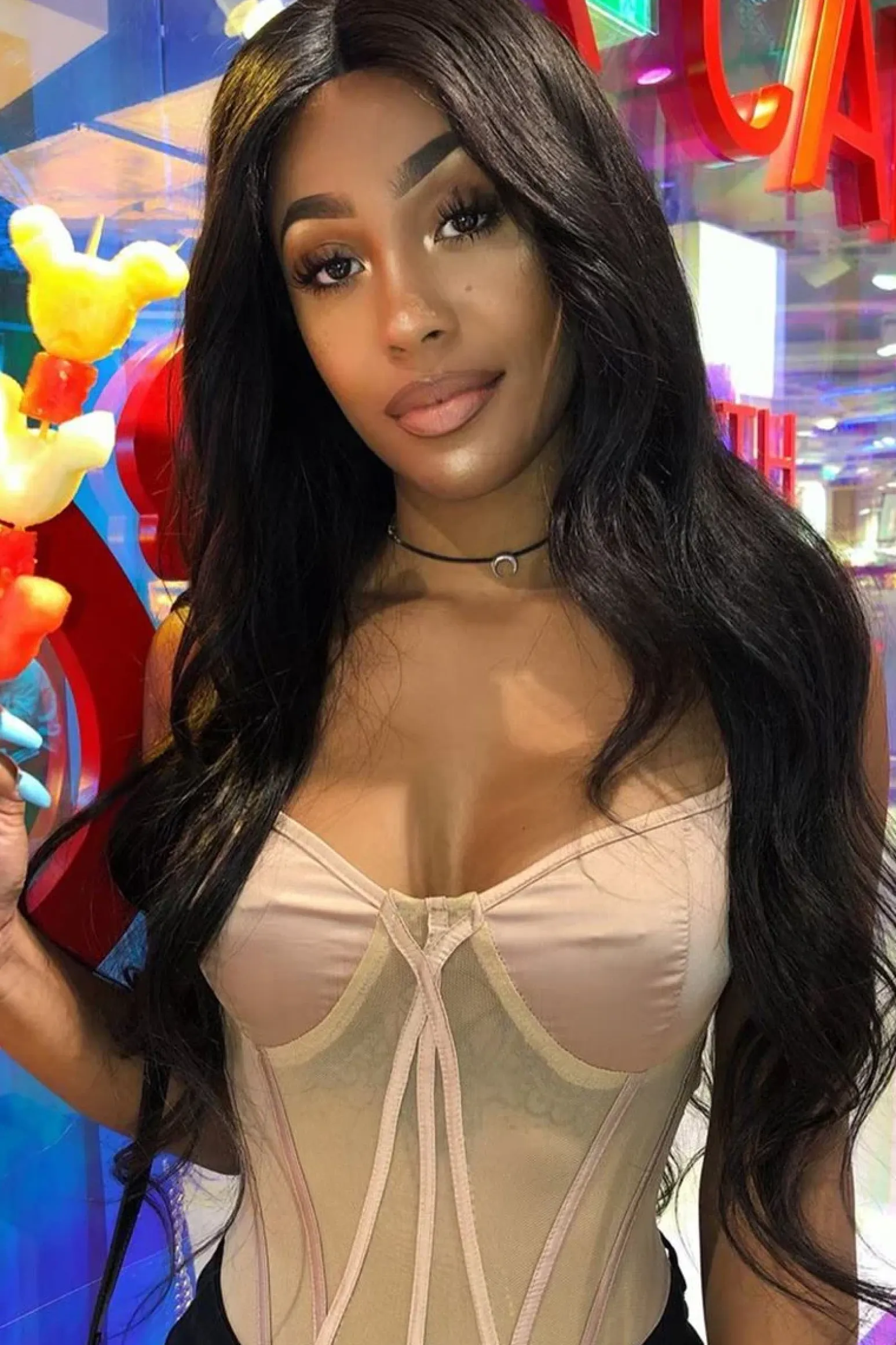 Rebellious Fashion Blush Mesh Satin Cup Stripe Detail Bodysuit - Valencia
