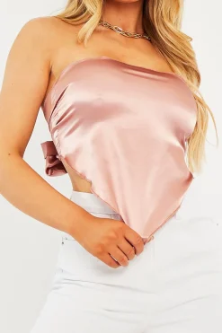 Rebellious Fashion Blush Satin Bandana Scarf Top - Leanna